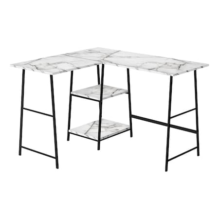 Monarch Specialties Computer Desk, Home Office, Corner, 48"L, L Shape, Work, Laptop, Metal, White Marble Look I 7595